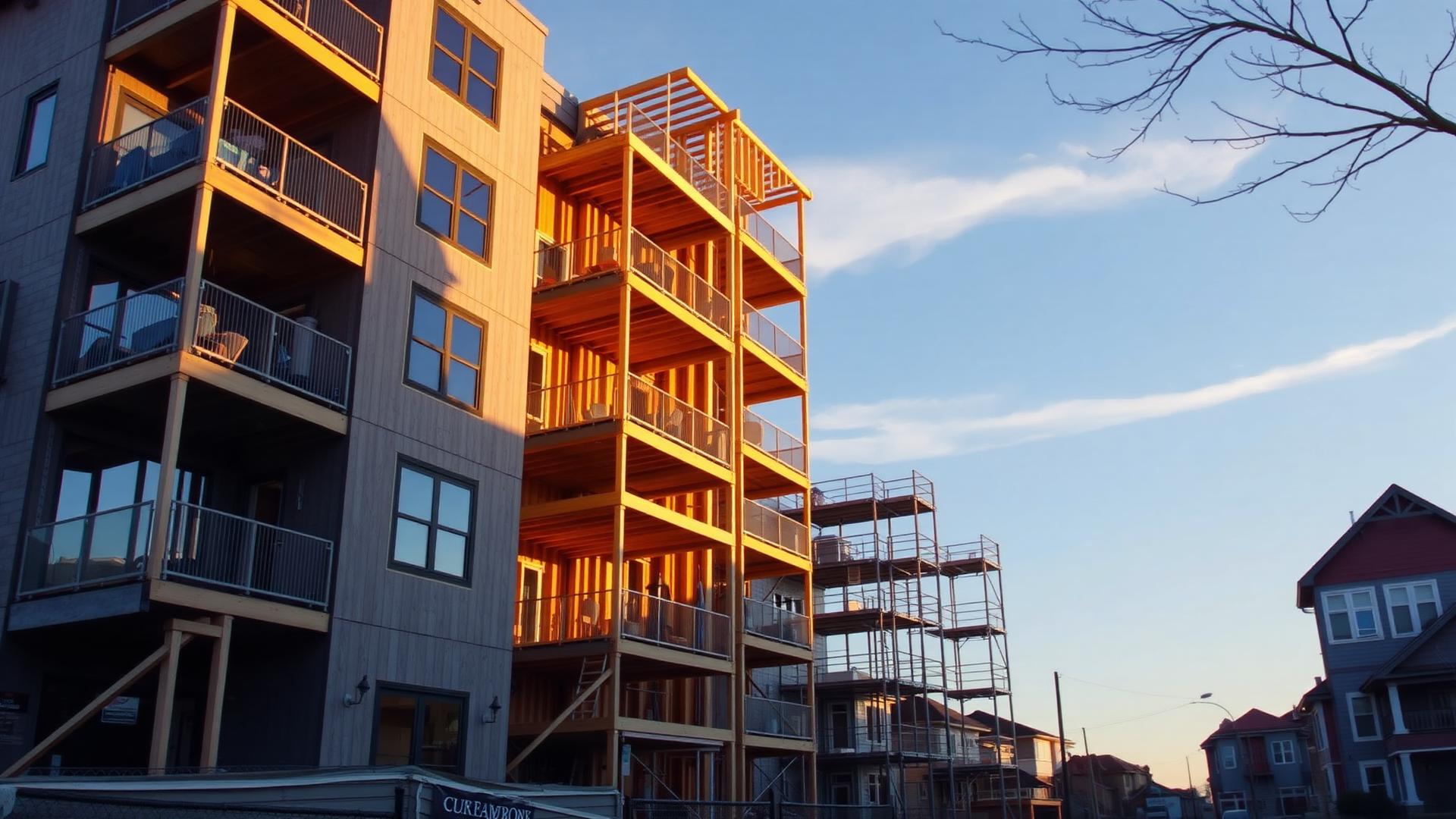 Construction site at sunset